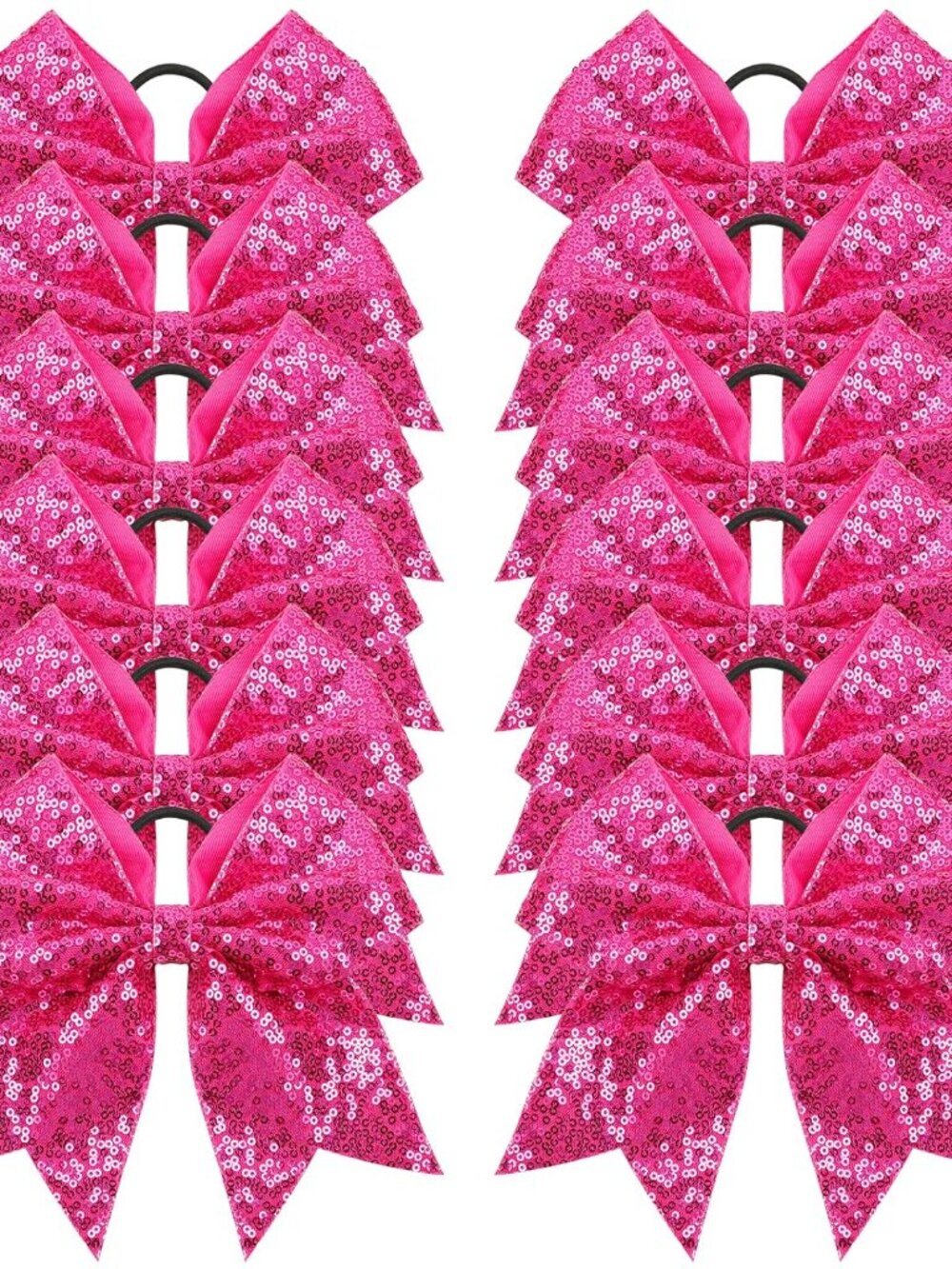 12PCS 7" Large Glitter Cheer Hair Bows Ponytail Holder Elastic Band Handmade for